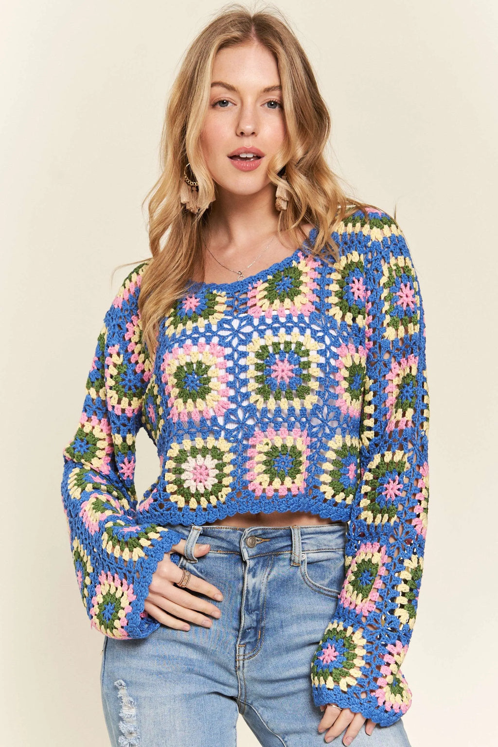 ADORA Multicolor Crochet Crop Top