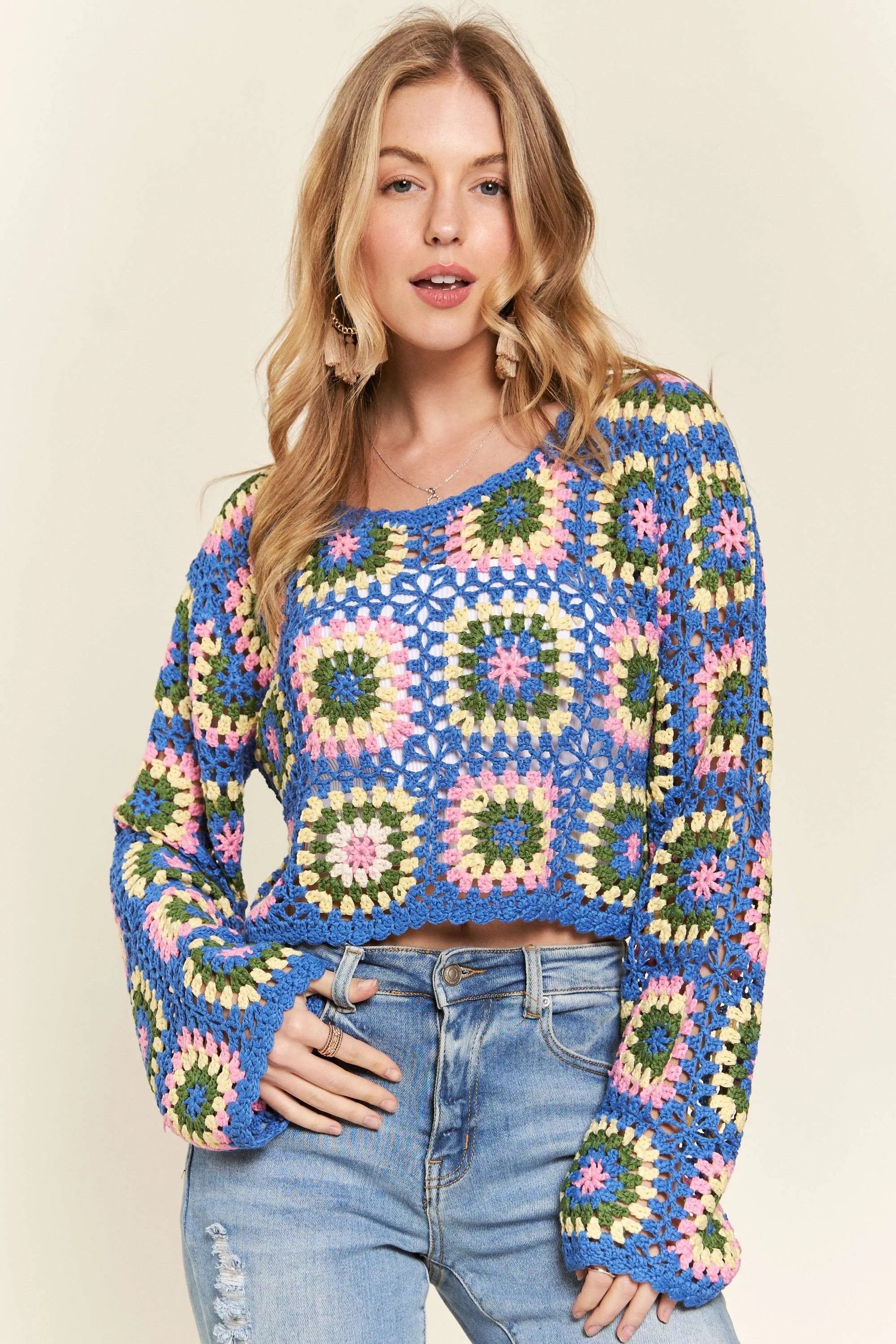 ADORA Multicolor Crochet Crop Top