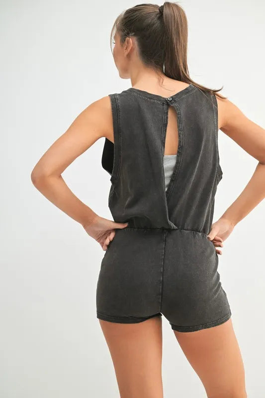 MONO B Mineral Wash Vintage Romper in Black