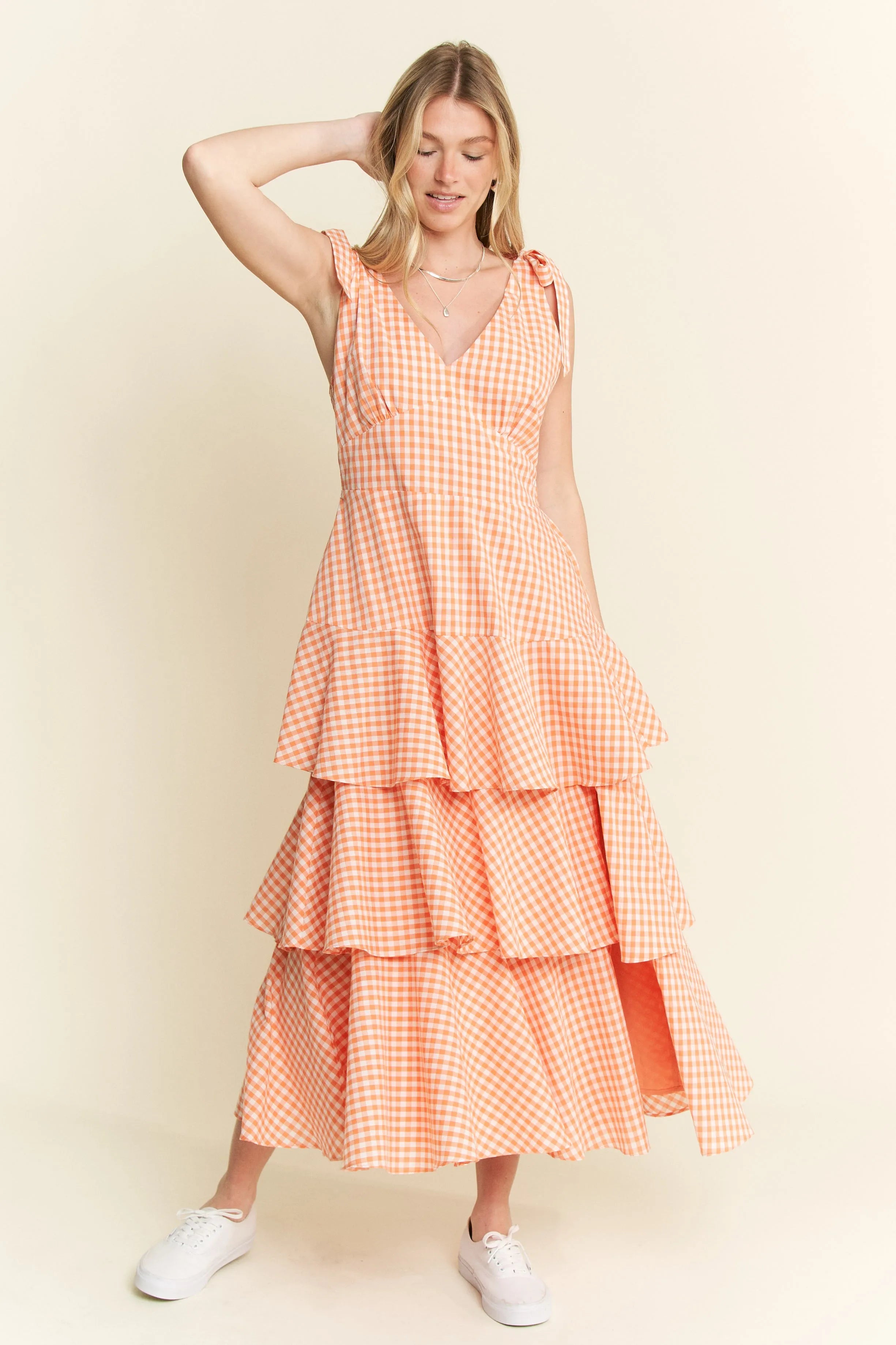 Jade By Jane Sleeveless Gingham Print Tiered Midi Dress