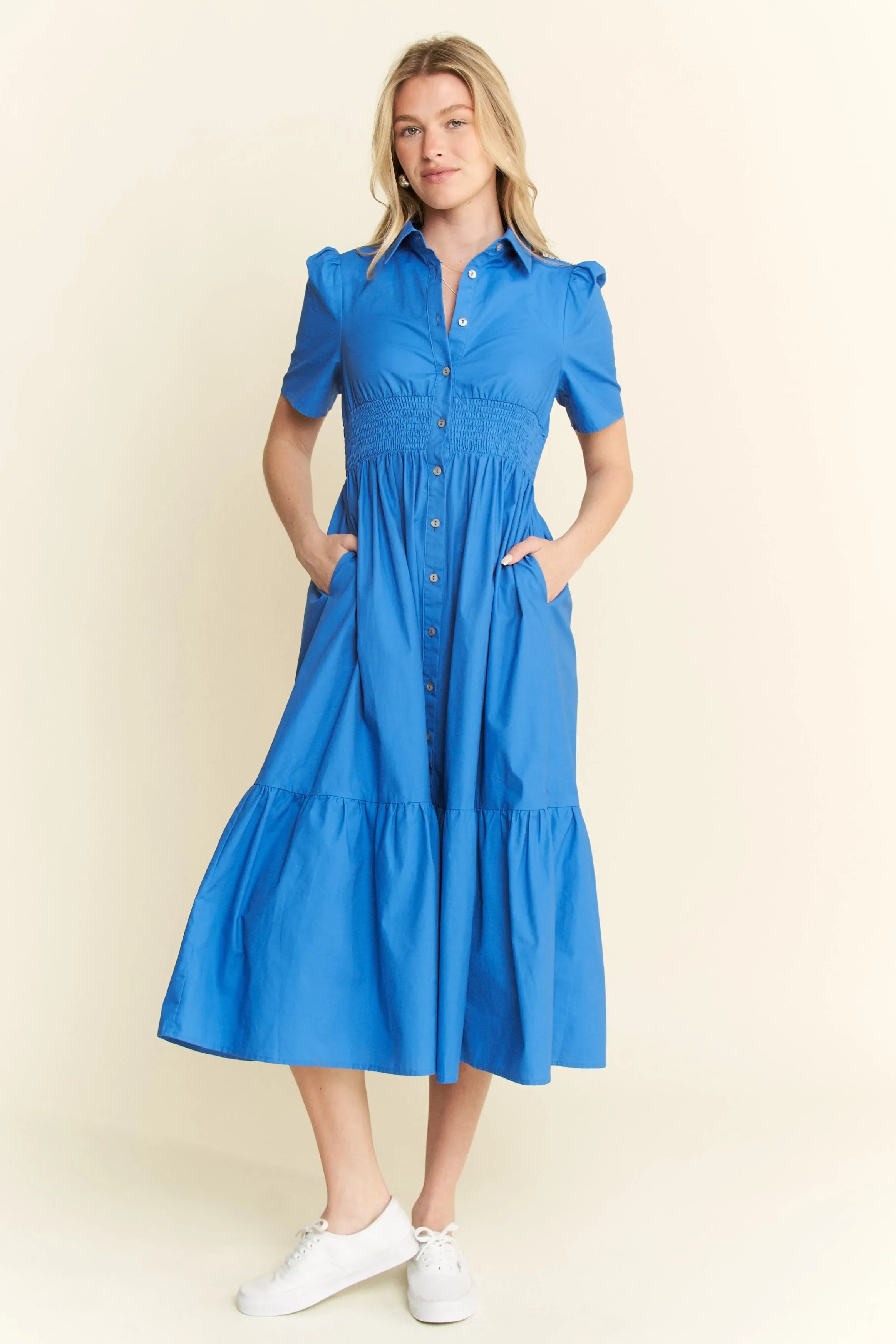 Jade By Jane Short Sleeve Button Down Midi Dress