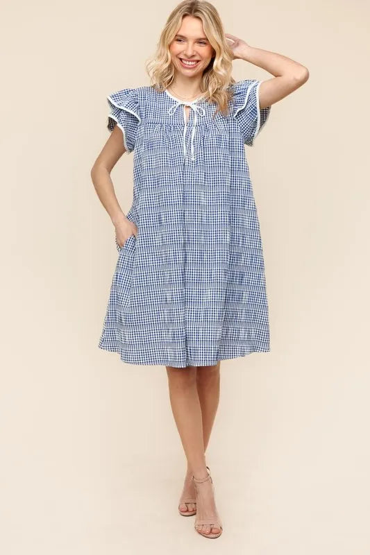 Haptics Double Ruffle Sleeve Dress with Side Pockets