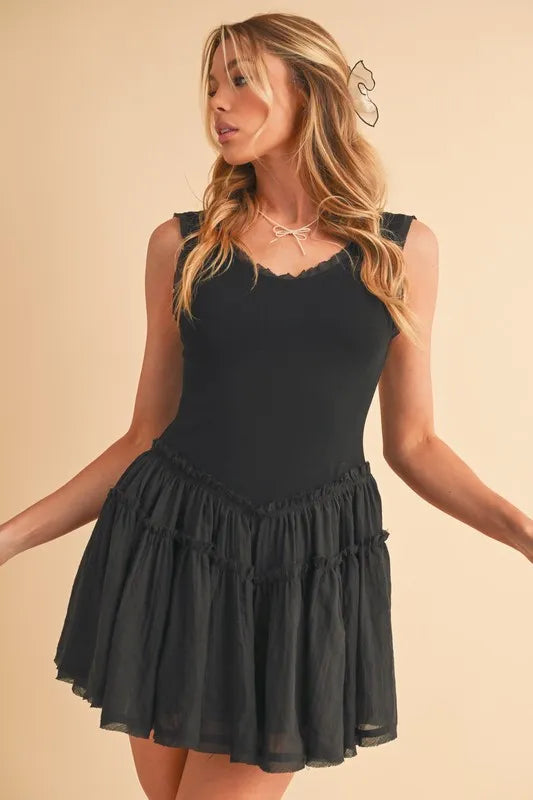 Aemi+Co Frill Sleeveless Drop Waist Mini Dress