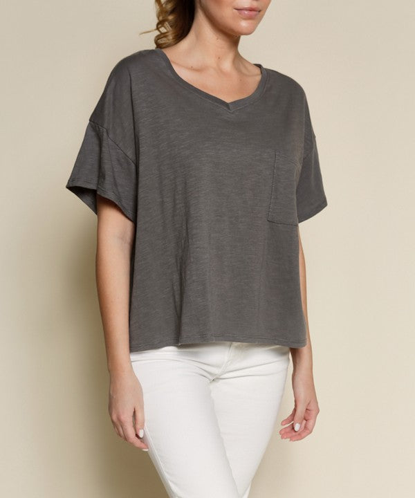 Fabina Pocket Oversize V-Neck Top