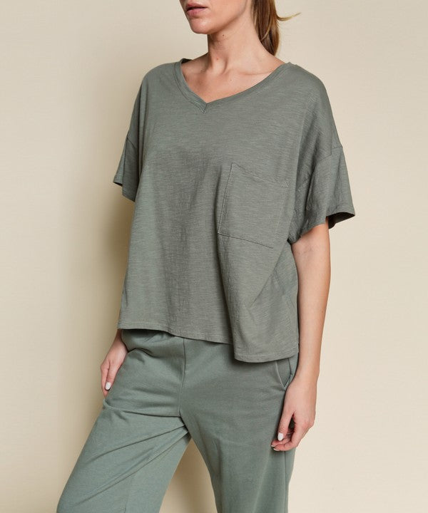 Fabina Pocket Oversize V-Neck Top