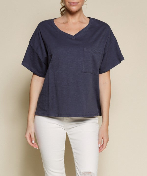 Fabina Pocket Oversize V-Neck Top