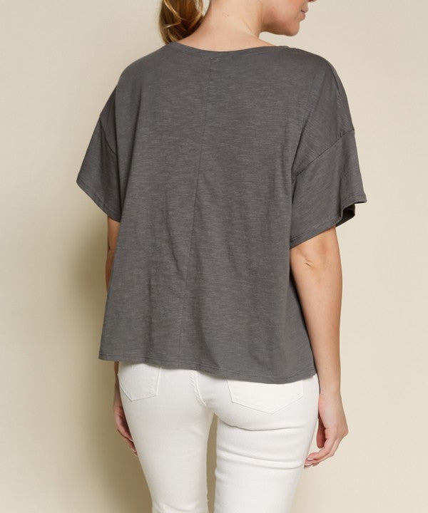Fabina Pocket Oversize V-Neck Top