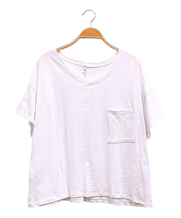 Fabina Pocket Oversize V-Neck Top