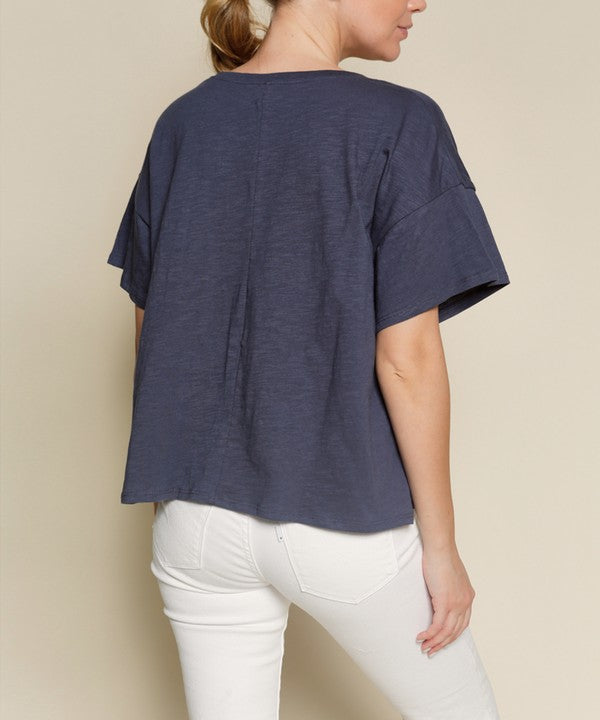 Fabina Pocket Oversize V-Neck Top