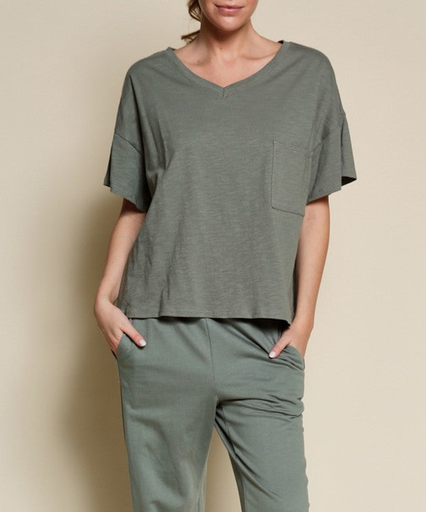 Fabina Pocket Oversize V-Neck Top