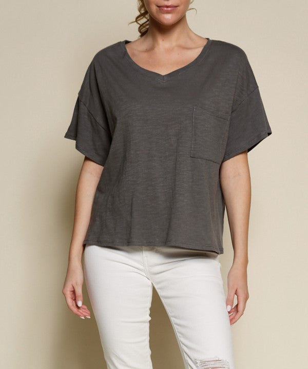 Fabina Pocket Oversize V-Neck Top