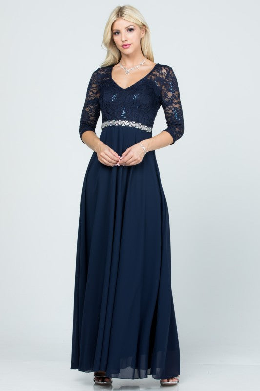 La Scala Chiffon A-Line Dress with Rhinestone Embellishment