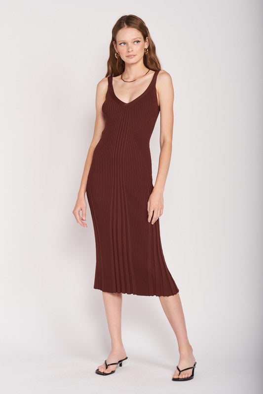 Emory Park | V-neck Ribbed Midi Dress with Open Back