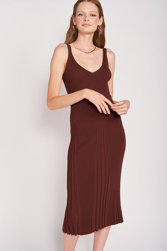 Emory Park | V-neck Ribbed Midi Dress with Open Back