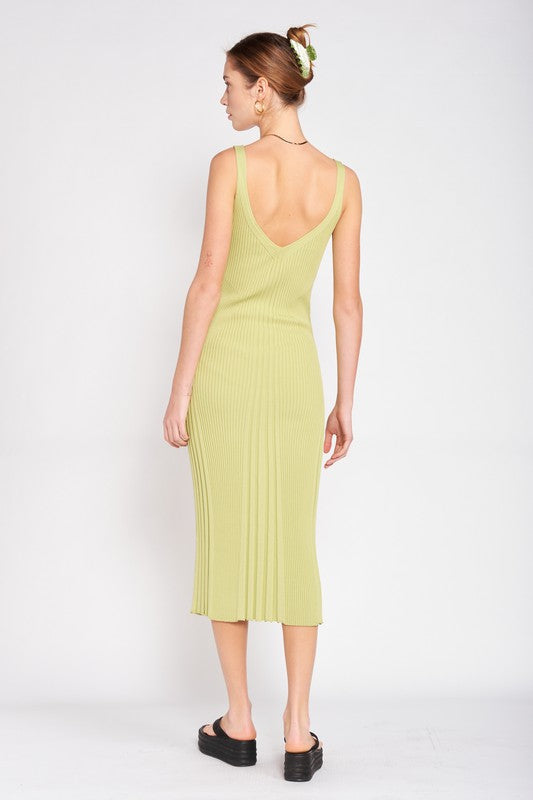 Emory Park | V-neck Ribbed Midi Dress with Open Back