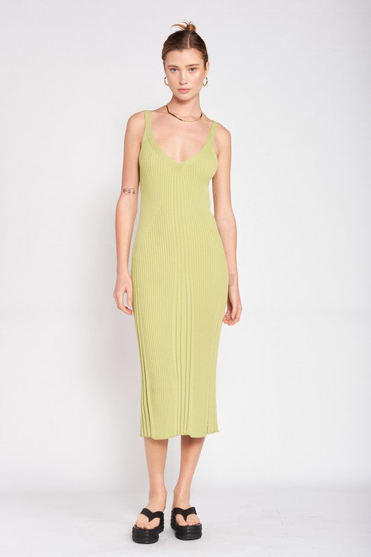 Emory Park | V-neck Ribbed Midi Dress with Open Back