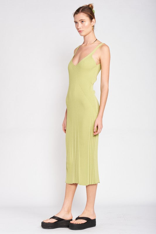 Emory Park | V-neck Ribbed Midi Dress with Open Back