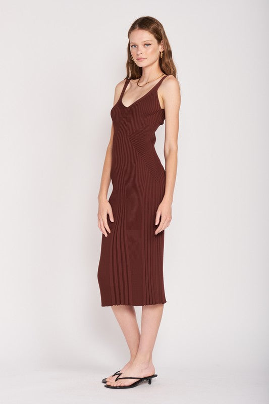 Emory Park | V-neck Ribbed Midi Dress with Open Back