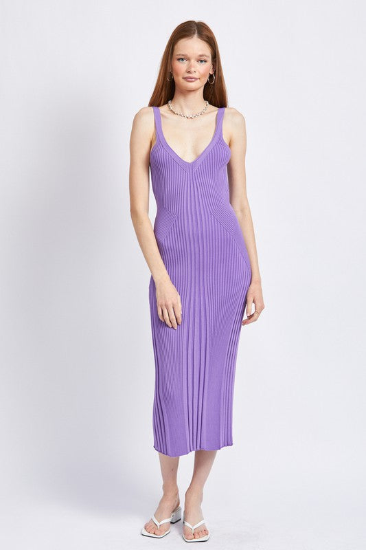 Emory Park | V-neck Ribbed Midi Dress with Open Back