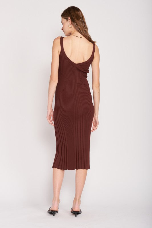 Emory Park | V-neck Ribbed Midi Dress with Open Back