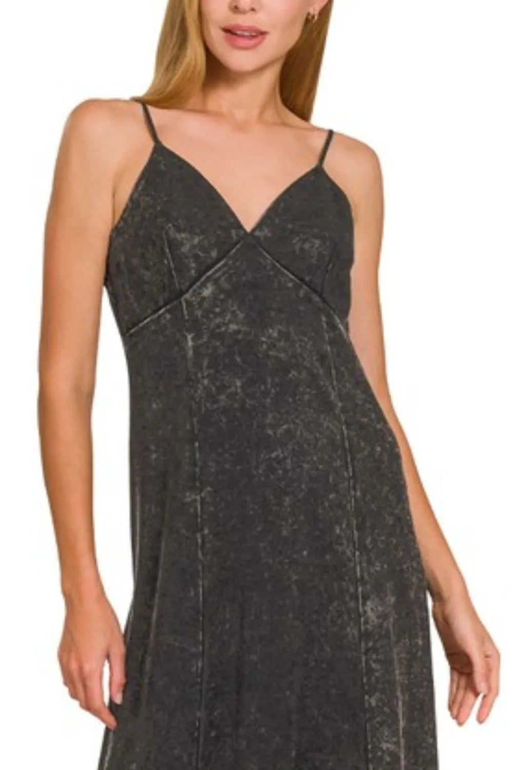 Zenana Tencel Mineral Washed Maxi Dress in Black