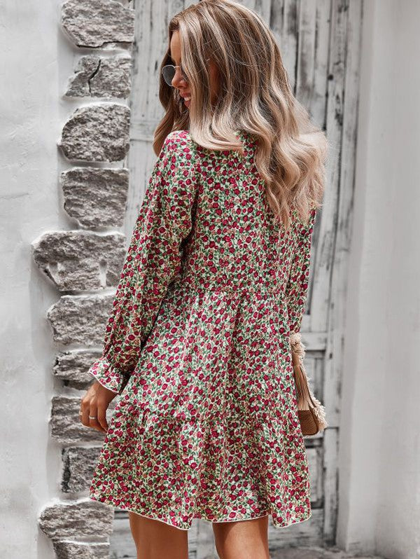 Miss Sparkling Long Sleeve Floral Printed Dress