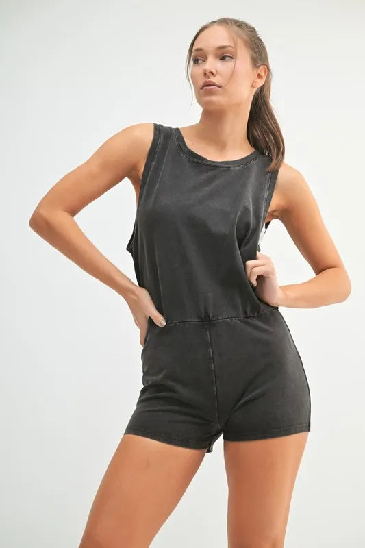 MONO B Mineral Wash Vintage Romper in Black