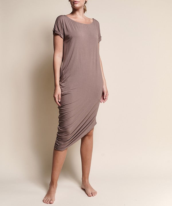 Fabina Bamboo Asymmetric Dolman Dress with Pockets