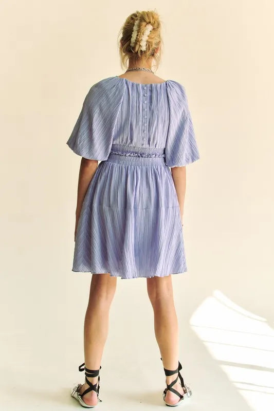 Davi & Dani Back Button Puff Sleeve Mini Dress in Lavender