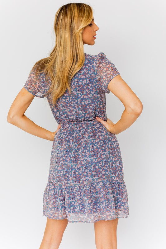 Gilli Apparel Puff Sleeve Faux Wrap Mini Dress With Ruffle