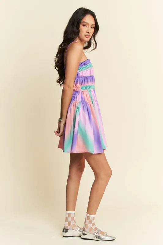 Davi & Dani Multi Color Ombre Printed Bodice Button Up Dress