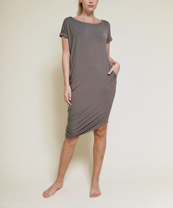 Fabina Bamboo Asymmetric Dolman Dress with Pockets