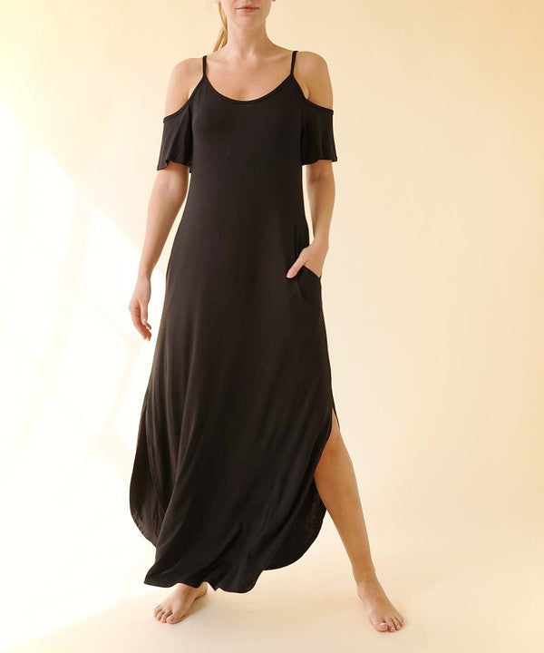 Fabina Bamboo Cold Shoulder Maxi Dress