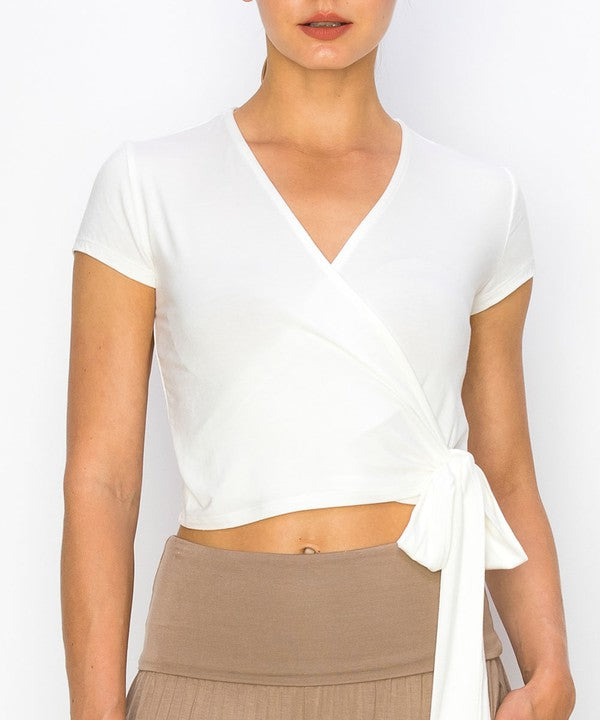 Fabina Bamboo Wrap Crop Cam Sleeve Top
