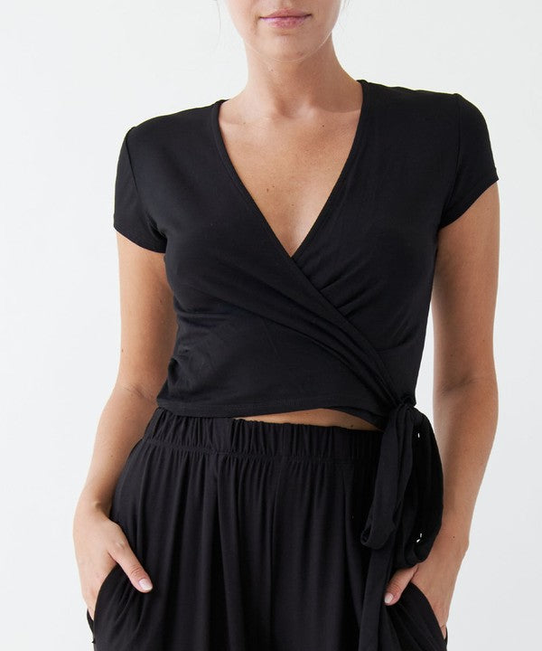Fabina Bamboo Wrap Crop Cam Sleeve Top