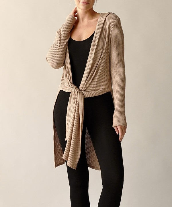 Fabina Bamboo Waffle Slim Cardigan with Hood