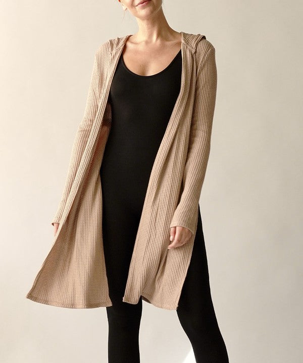 Fabina Bamboo Waffle Slim Cardigan with Hood
