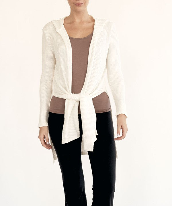 Fabina Bamboo Waffle Slim Cardigan with Hood