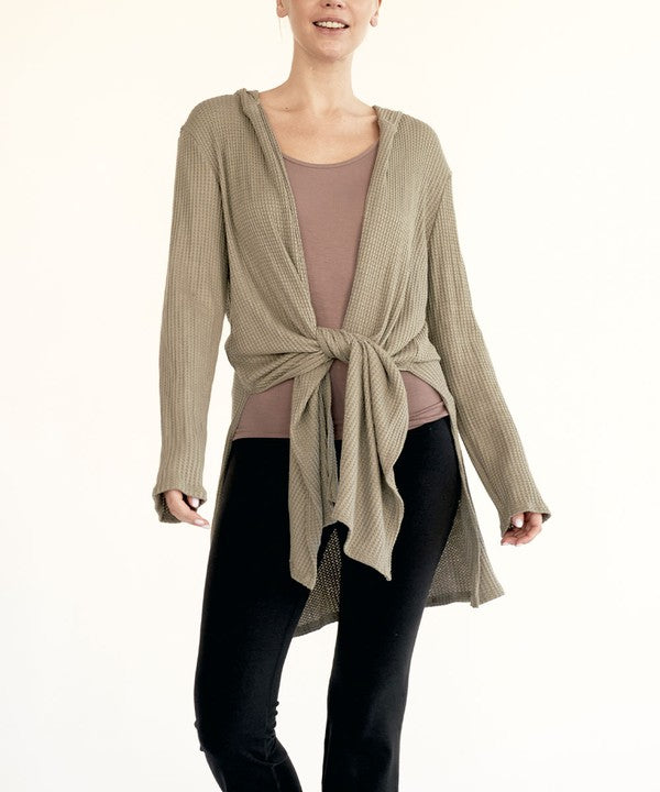 Fabina Bamboo Waffle Slim Cardigan with Hood