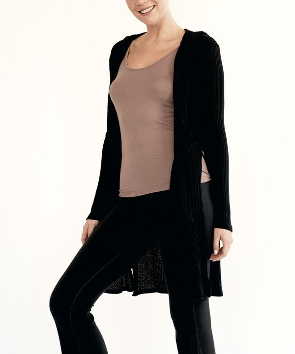 Fabina Bamboo Waffle Slim Cardigan with Hood