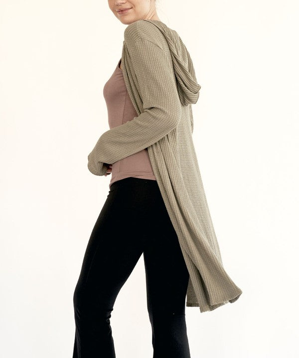 Fabina Bamboo Waffle Slim Cardigan with Hood