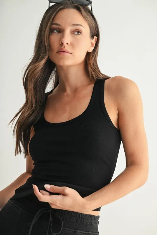 MONO B Slim Fit Scoop Neck Tank in Black