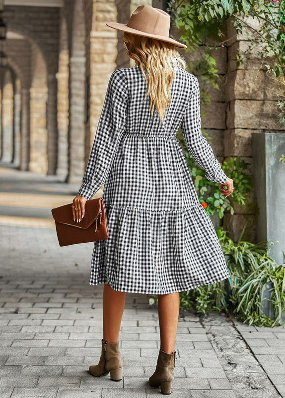 Miss Sparkling |Gingham Long Sleeve Dress