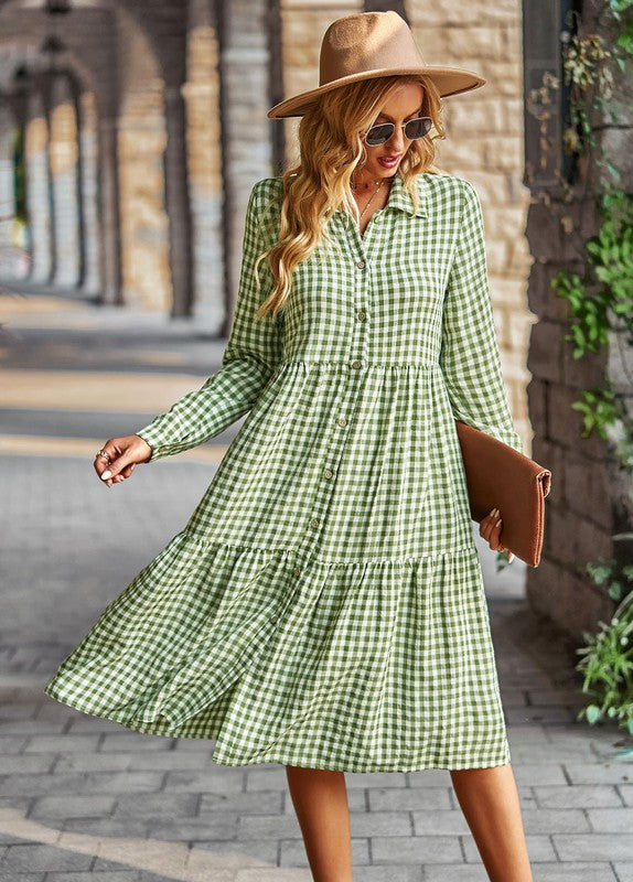 Miss Sparkling |Gingham Long Sleeve Dress