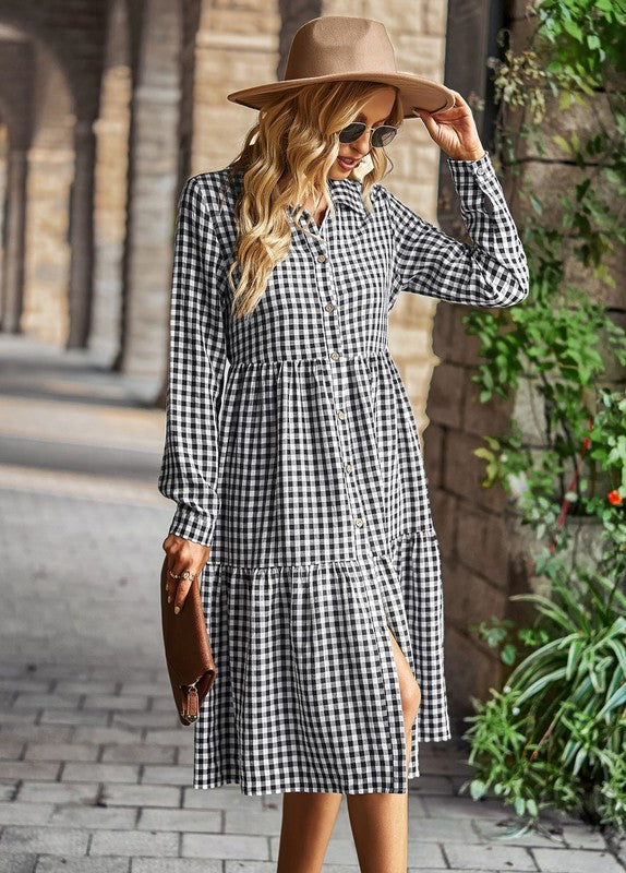 Miss Sparkling |Gingham Long Sleeve Dress