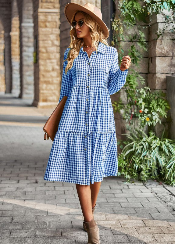 Miss Sparkling |Gingham Long Sleeve Dress