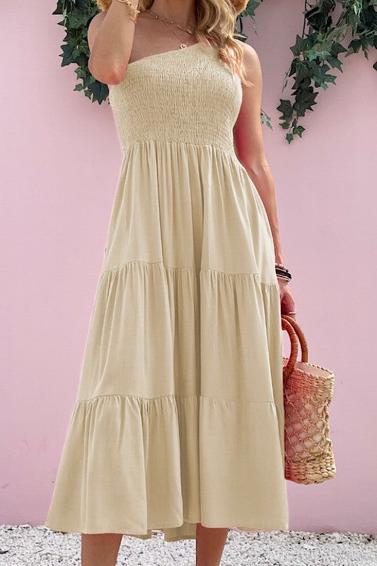 Miss Sparkling |Solid One-Shoulder Dress