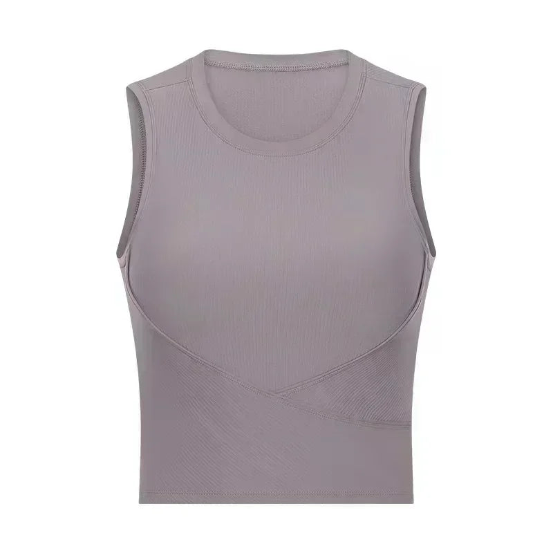 Lemon Women Yoga Sport Vest With Chest Pad Ribbing Fabric Gym Running Bra Sleeveless Quick Dry Pilates Rraining Fitness Tank Top