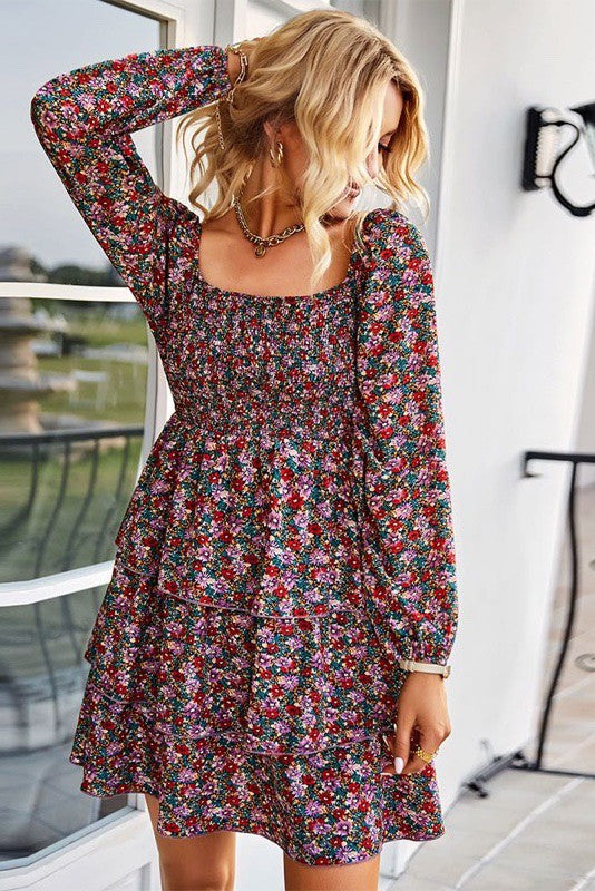 Miss Sparkling Long Sleeve Floral Dress