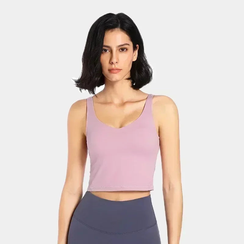 Deep U Back Tank Top with push-up Breathable Bra